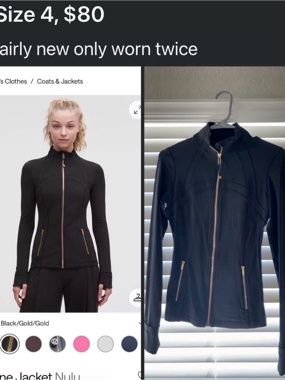 Black Women's Zip-Up Jacket with Gold Hardware